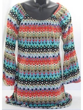 Turquoise Haven Womens Large Tunic 3/4 Bell Sleeves Boho Bohemian Hippie Shirt